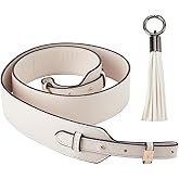 PH PandaHall 39.4 inch Wide Leather Bag Strap, White Leather Purse Shoulder Strap, Adjustable Crossbody Strap Replacement with Tassel Pendant Decorative Strap Alloy Spring Buckle
