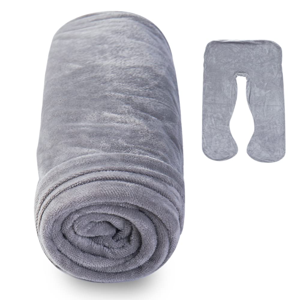 AS AWESLING U Shaped Velvet Pillowcase, U-Shaped Pregnancy Pillows Cover, Replacement Pillowcase with Velvet Fabric 55 Inch×31 Inch (Grey)
