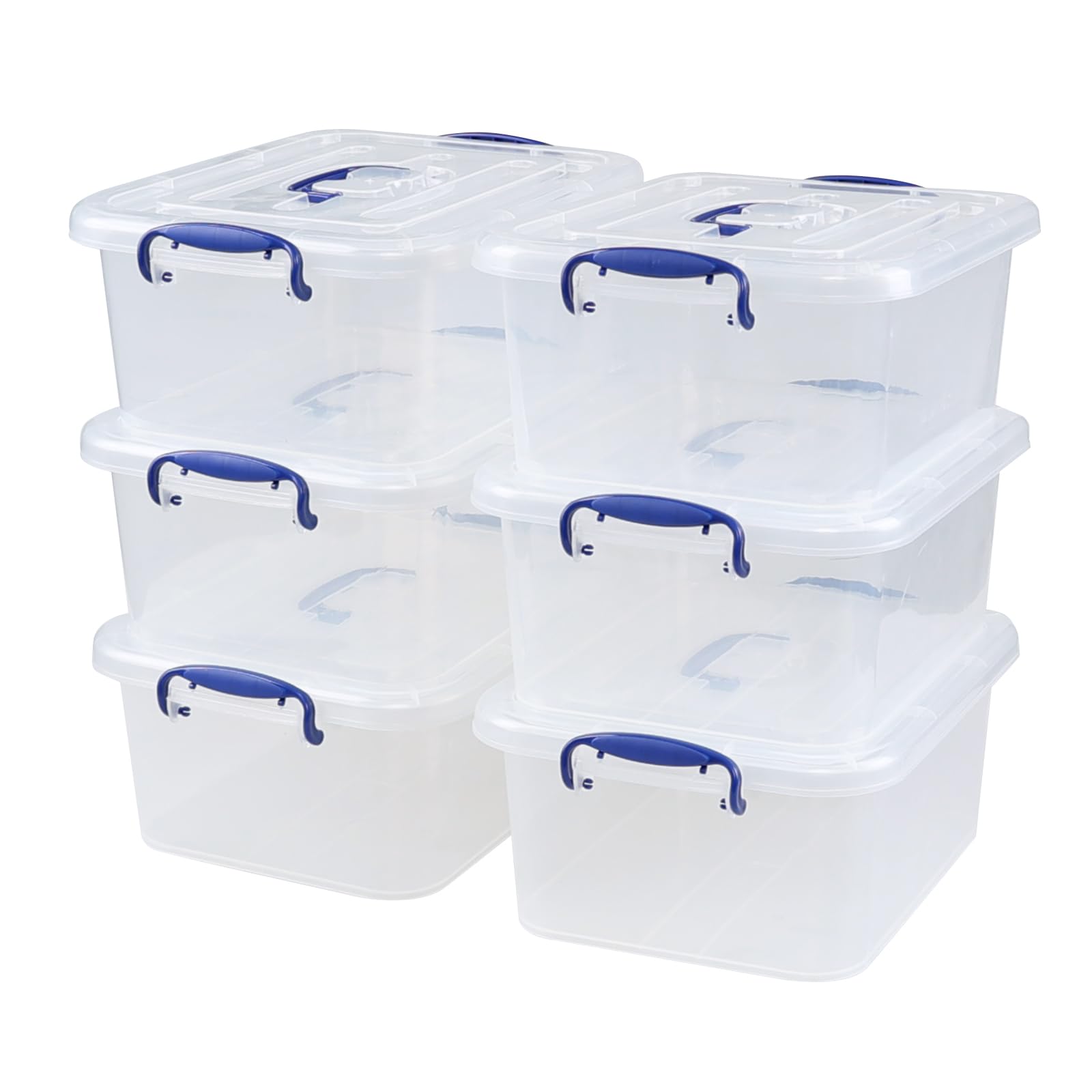 Vareone Set of 6 Plastic Storage Boxes with Lids, Clear Storage Boxes Stackable Container, 8L