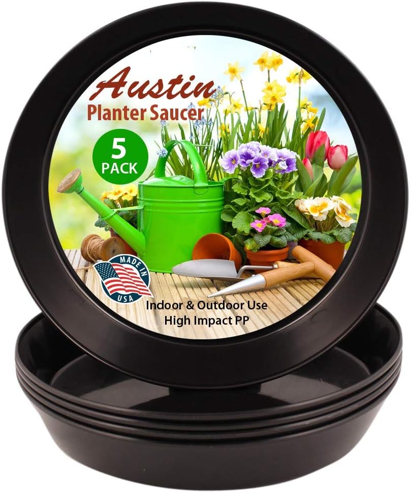 21 inch Case of 5 Austin Planter Black Polypropylene for Indoor and Outdoor Plant use, Made in USA, Flower Pot Saucer, Planter Drainage Saucer(19 inch Base Dia.)