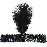 ONESWI 1920s Flapper Headband for Women, Feather Headwear for Gatsby Theme Party, Halloween Party Feather Headband