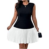 GORGLITTER Women's Plus Size Pleated Dress Cocktail Sleeveless A Line Business Birthday Prom Formal Mini Dresses
