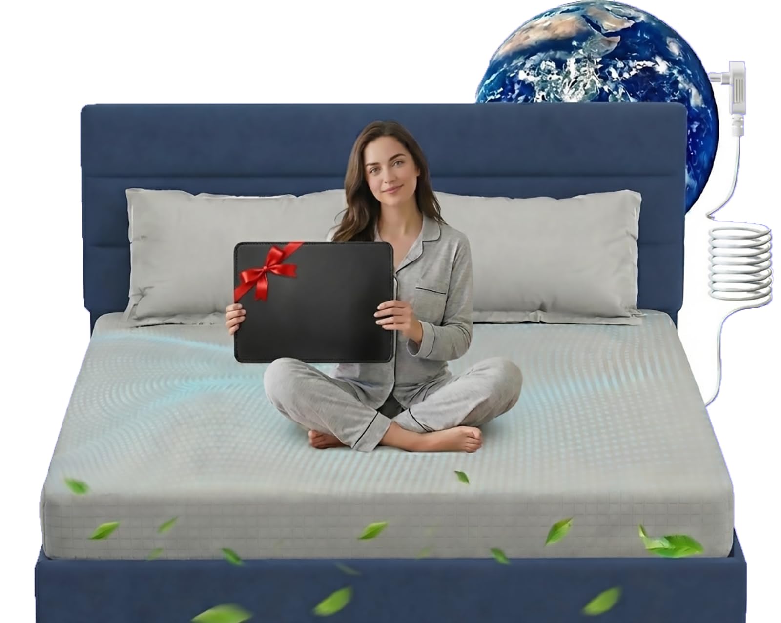 Photo 1 of Grounding Sheets with Grounding Mat Set,25% Pure Silver Fiber+75% Organic Cotton,Deep Pocket Grounded Bed Fitted Sheets,40S Anti-Pilling Combed Cotton.