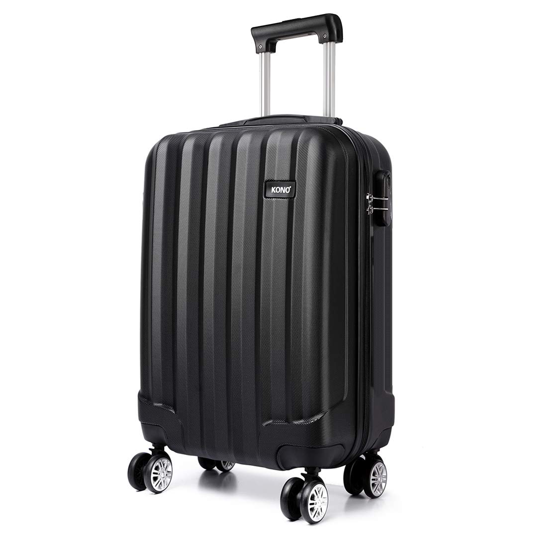 Kono 19 Inch Hard Shell Hand Luggage Suitcases with 4 Spinner Wheels Lightweight ABS Cabin Carry-on Small Travel Trolley Case (19", Black)