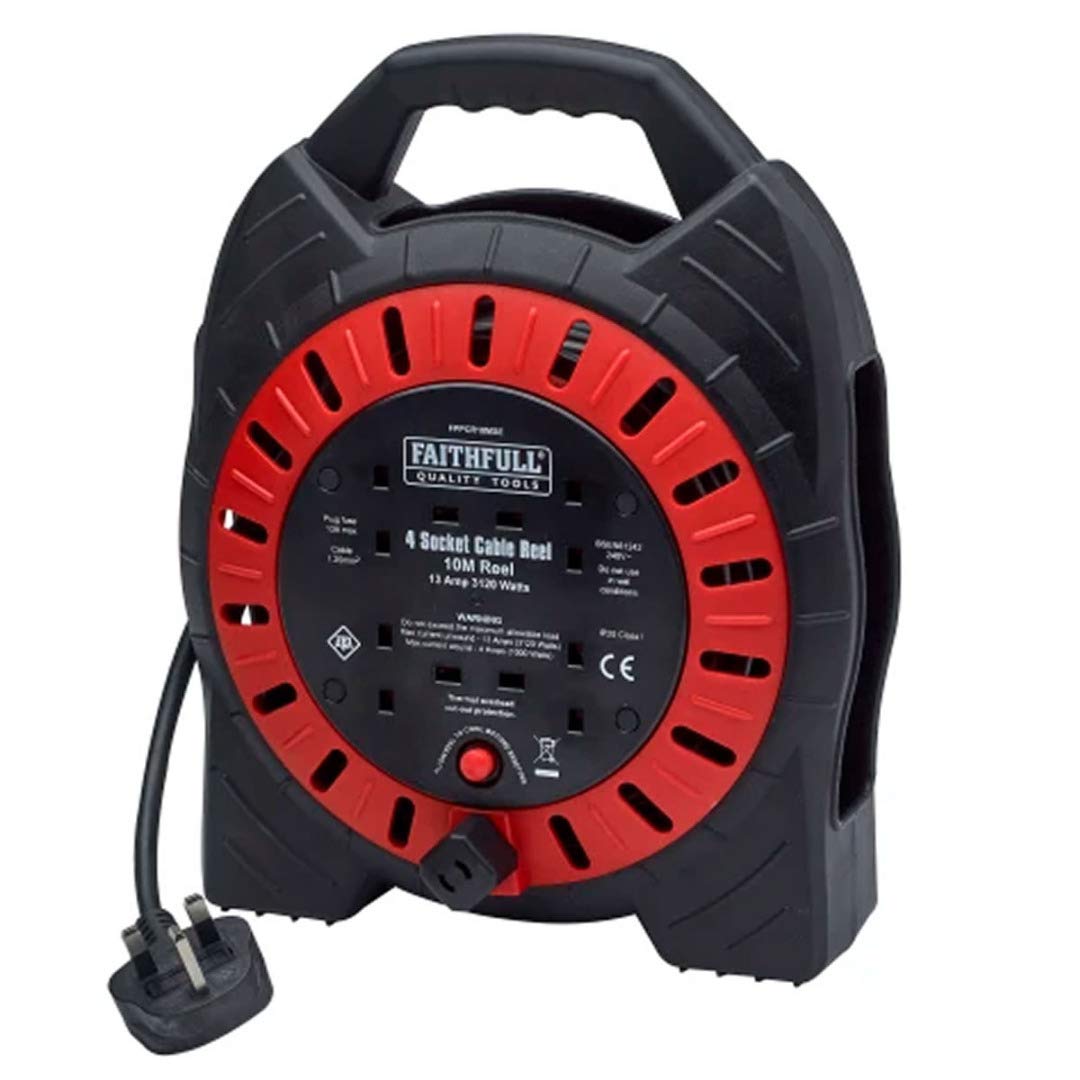 Faithfull FPPCR10MSE Enclose Cable Reel 10M 13Amp 240V 4 sockets
