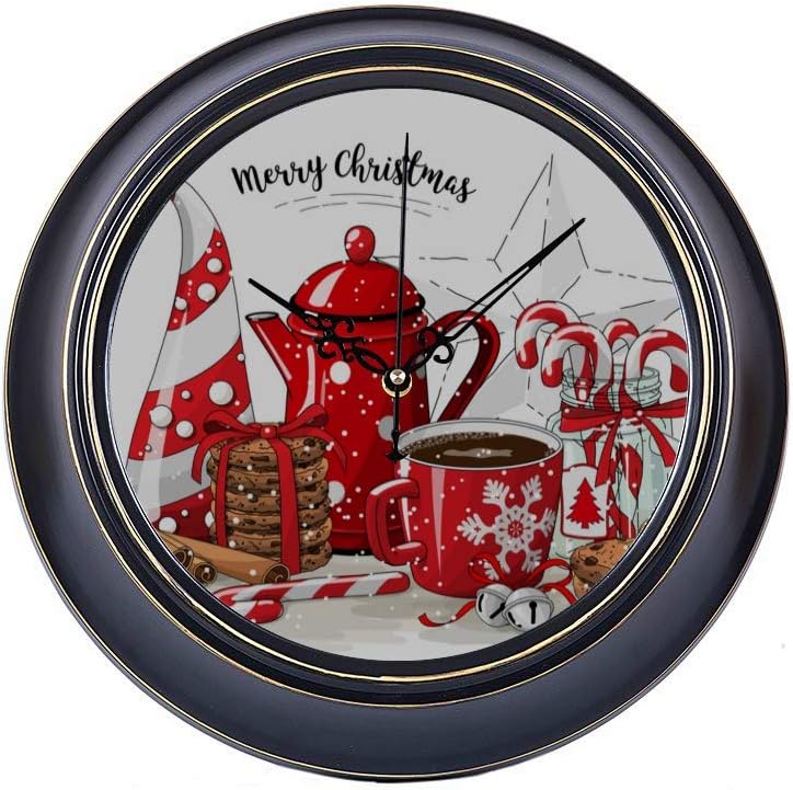 ENEVOTX 14inch Large Silent Non Ticking Clocks for Home Gym Red Cute Christmas Tea Pot Metal Wall Clocks for Office Decor Quality Quartz Battery Quiet Decorative Bathroom Wall Clock for Home Office
