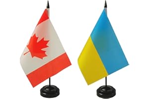 2 Pack Canada & Ukrainian Desk Flag, 1 Ukraine Table Flag,1 Canadian Desk Flag,Ukrainian Office Table Flag on Stand Base, Dec