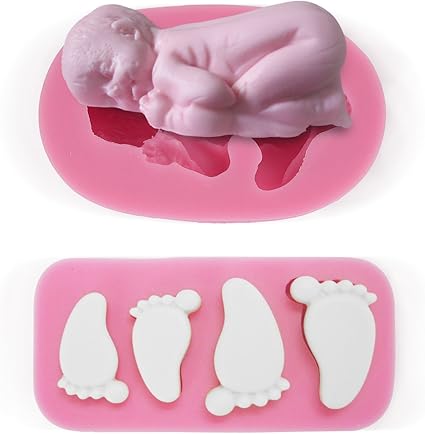 2x Moule Silicone Bebe Endormi Pieds Empreintes Pate A Sucre Amande Fimo Resine Amazon Fr Cuisine Maison