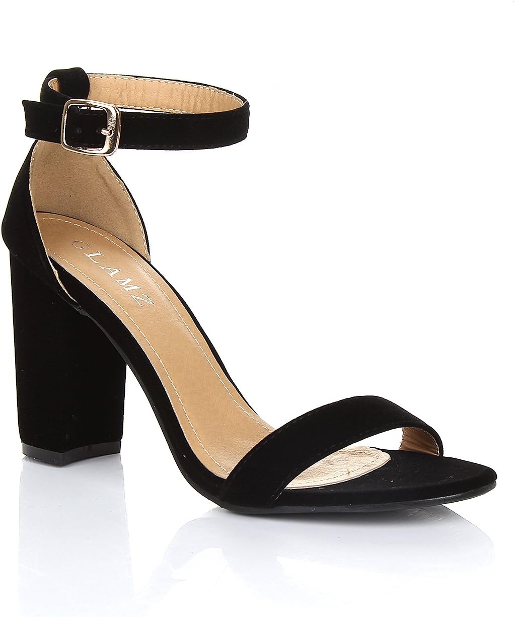 Womens Ladies Block HIGH Heel Ankle Strap PEEP Toe Strappy Sandals Shoes Size 3 4 5 6 7 8