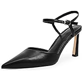 VIUGJNEX Women’s Closed Toe Heels Pointed Toe Stiletto Pumps with Ankle Strap Slingback Dressy Shoes for Wedding Party Prom
