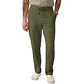 Runcati Mens Casual Linen Pants Drawstring Elastic Waist Trousers Lightweight Loose Fit Beach Pants