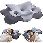 MOONOUU Cervical Memory Foam Pillow with Ear Pockets for Side Sleepers, Piercing Relief Orthopedic Neck Support, Ergonomic Butterfly Bed Pillow for Ear Pain & Earrings, Cooling Pillowcase