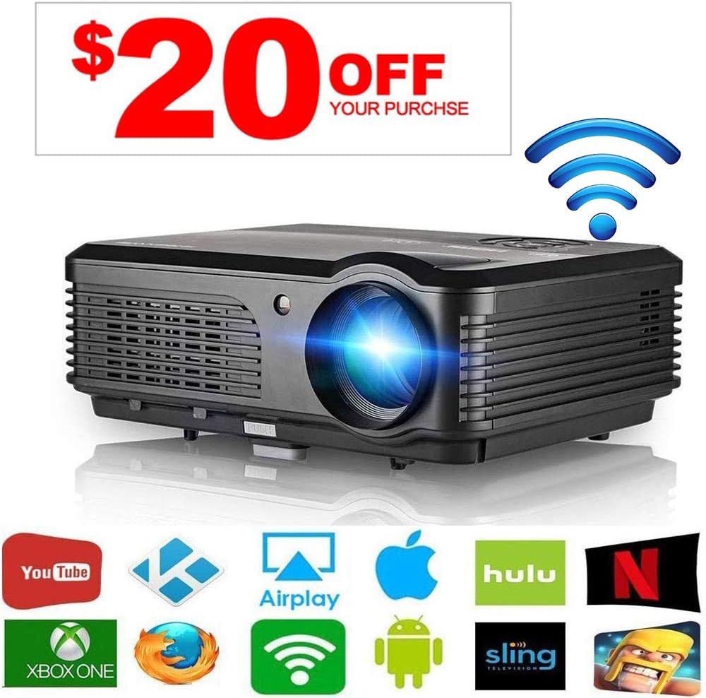 Video Projector Wireless Indoor Outdoor Portable WiFi Bluetooth Projector, LED LCD Home Theater Projector 3600 Lumens Support HDMI USB VGA AV for TV Laptop Movie Game Smartphone with Free HDMI Cable