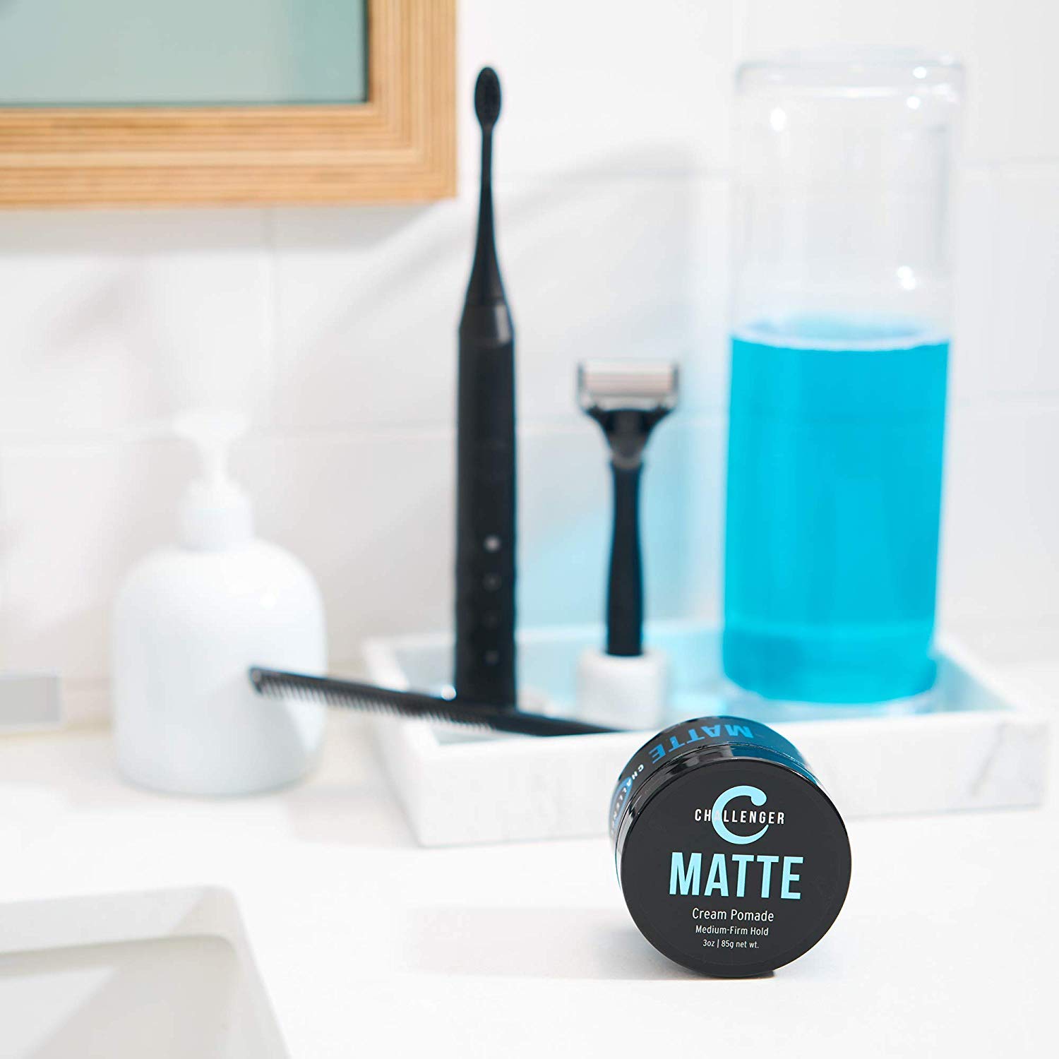 Challenger Men’s Matte Cream Pomade, 3 Ounce | Natural Finish, Clean & Subtle Scent | Medium Firm Hold | Water Based & Travel Friendly. Hair Wax, Fiber, Clay, Paste All In One: Beauty