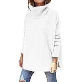 LILLUSORY Women's Turtleneck Oversized Sweaters Long Batwing Sleeve Spilt Hem Tunic Pullover Knit Tops