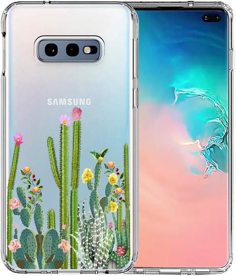Galaxy S10e Case, Unov Clear with Design Soft TPU Shock Absorption Slim Embossed Flower Pattern Protective Back Cover for Samsung Galaxy S10e 5.8in (Cactus Succulents)