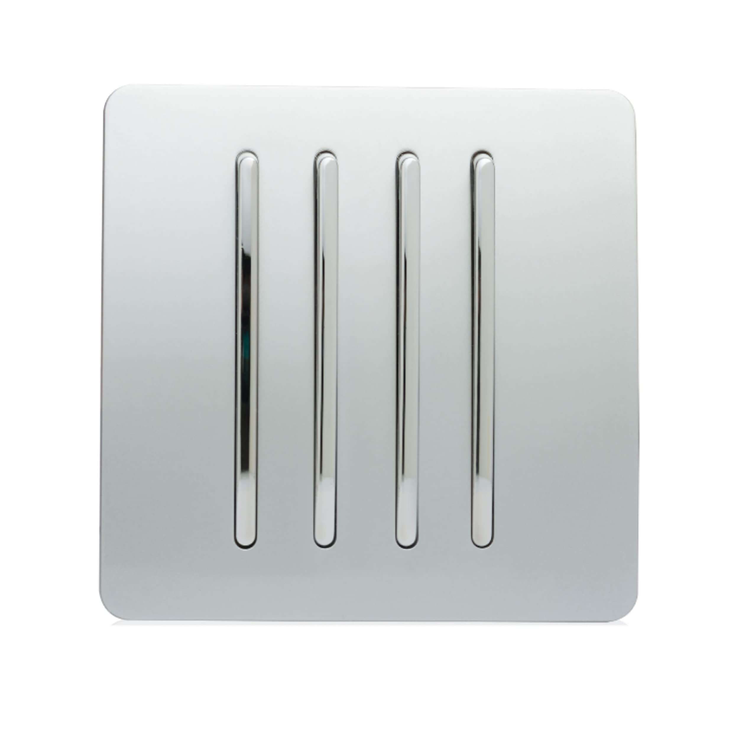 Trendi 4 Gang 2 way 240V Screwless Raised Front Plate Plastic Artistic Modern Glossy 10 Amp Chrome Rocker Quad Electrical Wall Light Switch Platinum Silver - ART-SS8SI