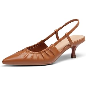 Coutgo Women Slingback Kitten Heels Pointed Toe Slip On Pleated Dress Shoes | Women’s Pumps,Low Heels,Closed Toe,Short Heels,