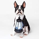 Bits and Pieces - Boston Terrier Solar Lantern Statue - Yard Decorations - Solar Powered Garden Lantern - Resin Dog Sculpture - Outdoor LED Lighting