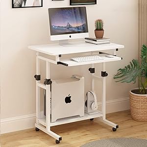 ALIPC Movable Lifting Computer Desk with Keyboard Tray,Rolling Cart Bedside Table Adjustable Height Home Computer Table Monitor Stand-a 80x47cm(31x19inch)