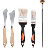 5 Pieces Painting Knife Set Background Blender Brush and Fan Blender Artist Brush Stainless Steel Palette Knife 2 Inch and 1 Inch for Oil Canvas Acrylic Painting