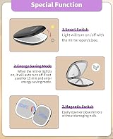 WOBSION Travel Mirror with Light 1X 10X Magnifying LED Compact 10cm Black view 6
