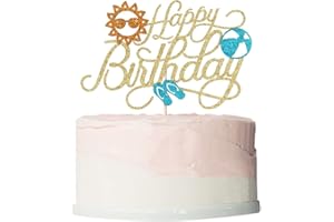 Bekaterea Summer Beach Happy Birthday Cake Topper，Perfect for pool beach party cake decoration， Baby Shower ，Hawaiian Luau Bday Party Decoration Supplies
