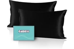 Gabire Mulberry Silk Pillow Cases Set of 2, Both Sides Real Silk Pillowcase for Hair and Skin Prevent Acne Pillowcase Organic Silk Pillowcase 2 Pack with Hidden Zipper, Black, Standard (20"×26")