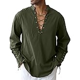 Men's Cotton Linen Shirt Drawstring Arm Banded Tops Medieval Viking Pirate Renaissance Halloween Costume