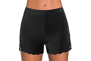 Womens Swim Shorts High Waisted Tummy Control Swimsuit Bottoms Casual Scalloped Beach Shorts