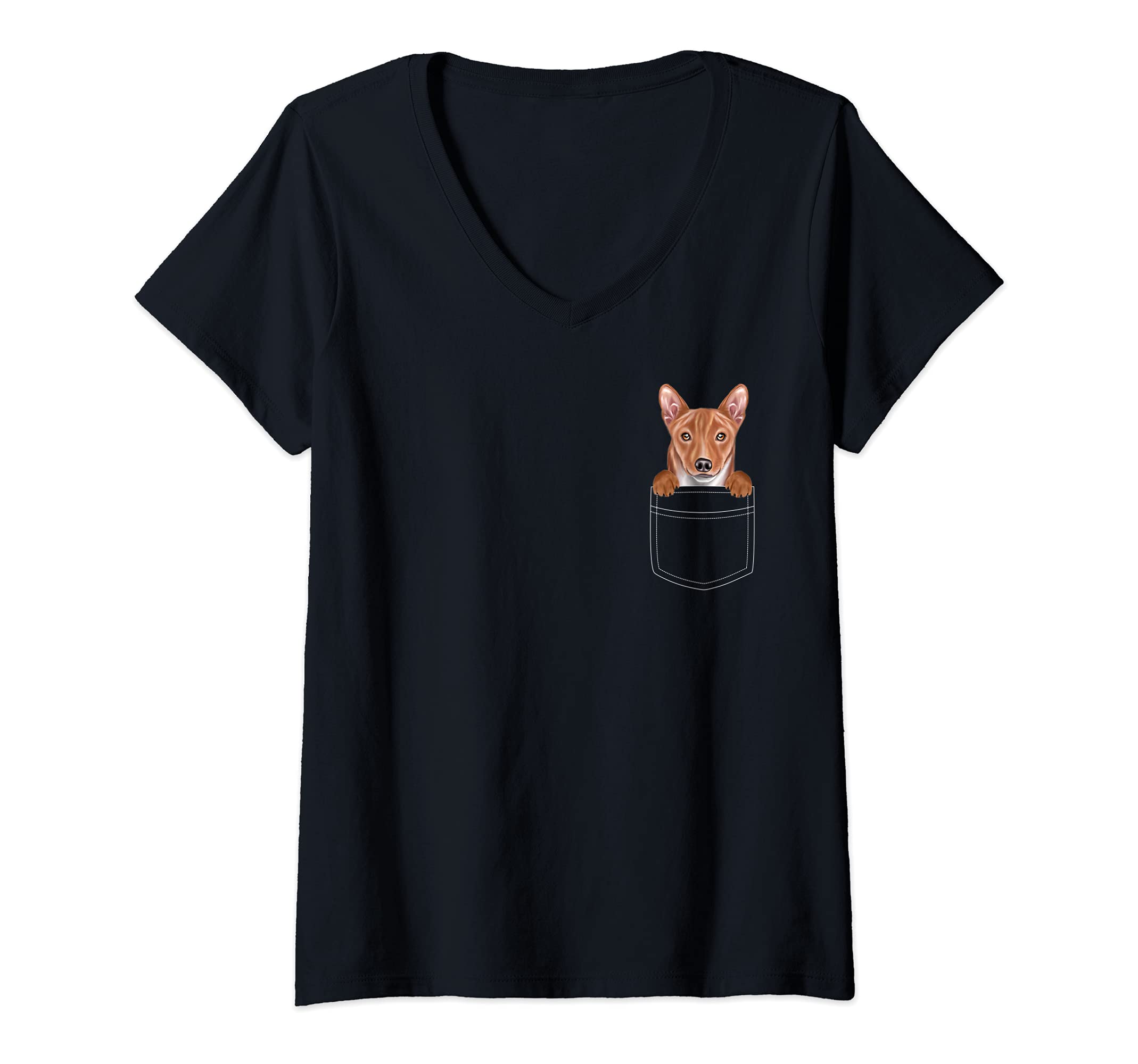Womens Basenji Dog In Pocket Funny Dog Lover V-Neck T-Shirt