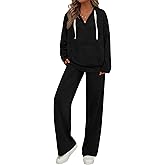PRETTYGARDEN Womens 2 Piece Outfits Fall Sweatsuits Oversized V Neck Hoodie Wide Leg Sweatpants Travel Tracksuit Lounge Sets