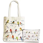 Aesthetic Cute Bird Gifts for Women Bird Lovers Girls Sister Mom Makeup Bag Canvas Tote Bag, Reusable Grocery Bags with Inner Pocket for Beach Gym Work Office Shopping Birthday Christmas Vacation