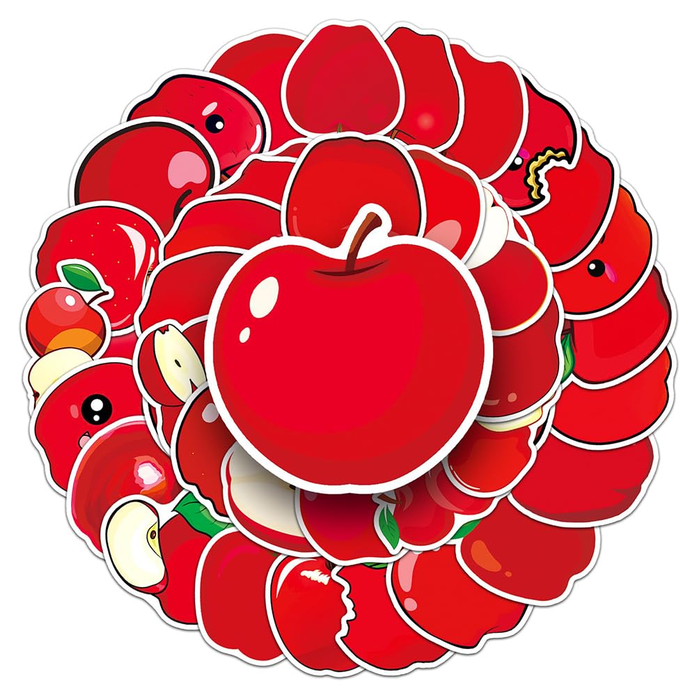 Apple Stickers |50Pcs Apple Waterproof Vinyl Decals for Water Bottles Bicycle Laptop Refrigerator Luggage Computer Mobile Phone Skateboard Bike Decor