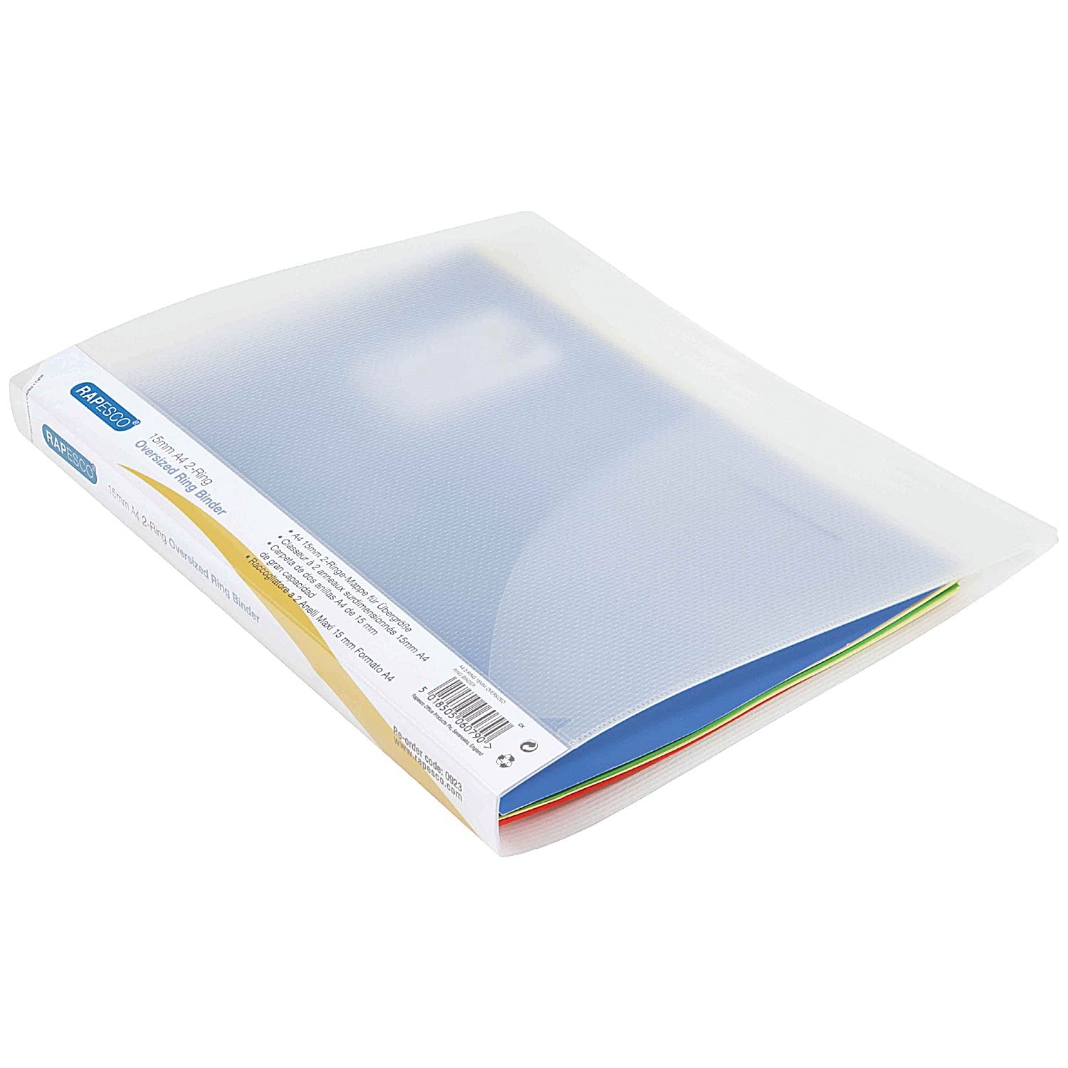 Rapesco 0923 2-Ring Binder, 25 mm Spine, A4, Clear Transparent, Pack of 10