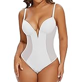SHAPERIN Women's Deep V Neck Backless Body Shaper Bra Faja Plunge Low Back Thong Shapewear Tummy Control Bodysuit