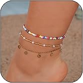 FANCY SHINY Beaded Ankle Bracelets Stainless Steel Anklets Adjustable Boho Anklet Set for Women