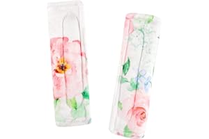 CARUILI Baby Car Seat Strap Covers, Pink Car Seat Strap Pads, Super Soft - Minky Fabric, Size: 6.5×6.5 inch, Ideal for Baby Car Seat, Baby Swing, Stroller, Flower Pattern