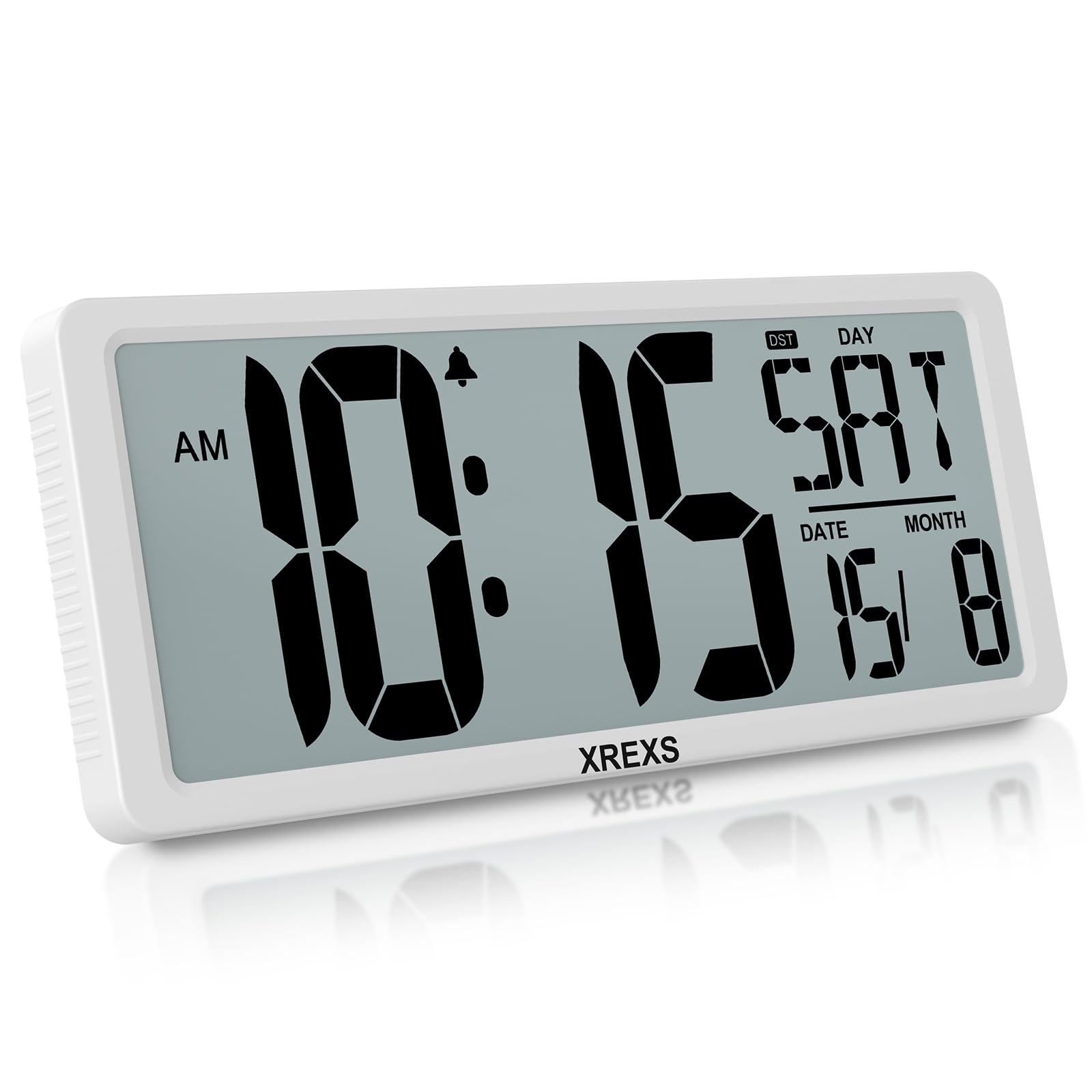 XREXS 15 Inch Large Digital Wall Clock – Battery Operated with Auto DST, Day, Date, Alarm & Temperature – for Living Room, Bedroom, Home Office
