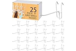 Moxweyeni 4 Inch Grid Wall Hooks 25 Pcs Gridwall Panel Hooks Store Garage Wall Mount Organizers Storage Grid Display Hangers for Retail, Craft Show, Home Setup, Customized Display (White)