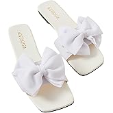 GORGLITTER Women's Bow Flat Sandals White Sandals Open Toe Slip On Slides Shoes White 8