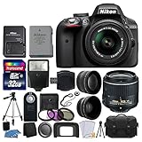 Nikon D3300 24.2 MP CMOS Digital SLR Camera + 18-55mm VR II Zoom Lens + 2x Professional Lens + HD Wide Angle Lens + Filter Kit + 32GB Accessory Bundle (20 Items) International Version (No Warranty)