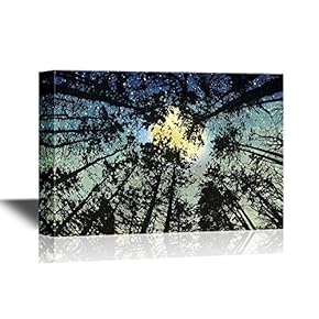 Canvas Wall Art - Bright Full Moon Viewed Through The Trees from The Ground - Gallery Wrap Modern Home Art | Ready to Hang - 12x18 inches