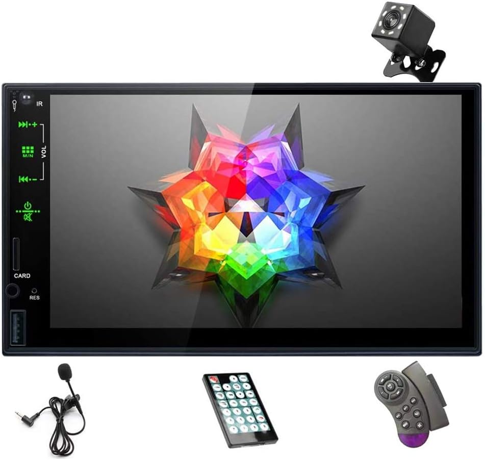 Hodozzy Double Din Car Stereo 7 Inch 2 Din Car Stereo with Bluetooth Touch Screen Car MP5 Player Head Unit Support Subwoofer, AUX, Mirror Link, SWC, USB, TF, FM + Microphone + Remote Control + Camera