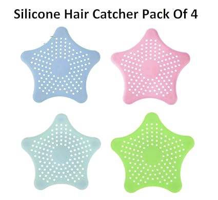 HOME CUBE Starfish Hair Catcher Rubber Sink Strainer (15 X 15 X 2 cm) -Pack of 4