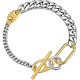 WOWORAMA Two Tone Link Chain Bracelet for Women Men Gold and Silver Paperclip Link Bracelets Unisex Mixed Metal Bracelet Thick Chunky Chain Bracelets