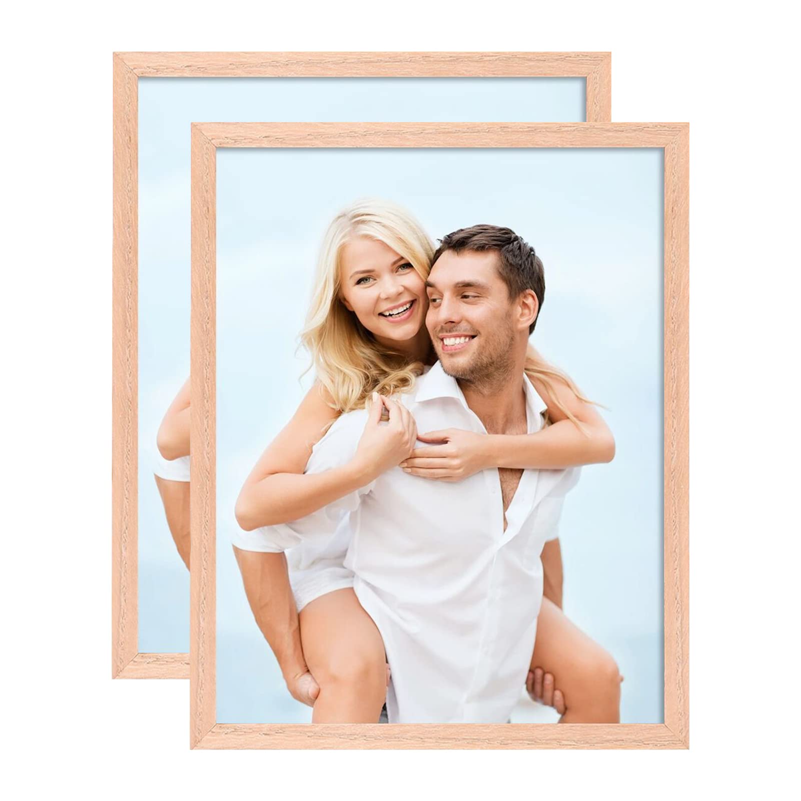 8x10 Picture Frames Made of Solid Wood,2 Pack 20x25cm Oak Photo Frame Gallery Set with Real Glass Front, Natural Wood Color picture Frames with Mount for Wall or Tabletop Display — image 1