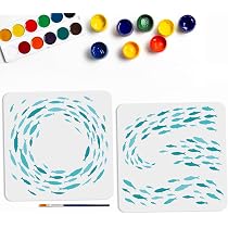 Amazon.com : MAYJOYDIY 2pcs School of Fish Stencil 11.8×11.8inch ...