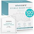 Vive Care 3x3 Sterile Gauze Pads (100 Piece) - Individually Wrapped 2-Pack Wound Dressing for Cleaning & Cushioning - Non-Adhesive Highly Absorbent Bandages