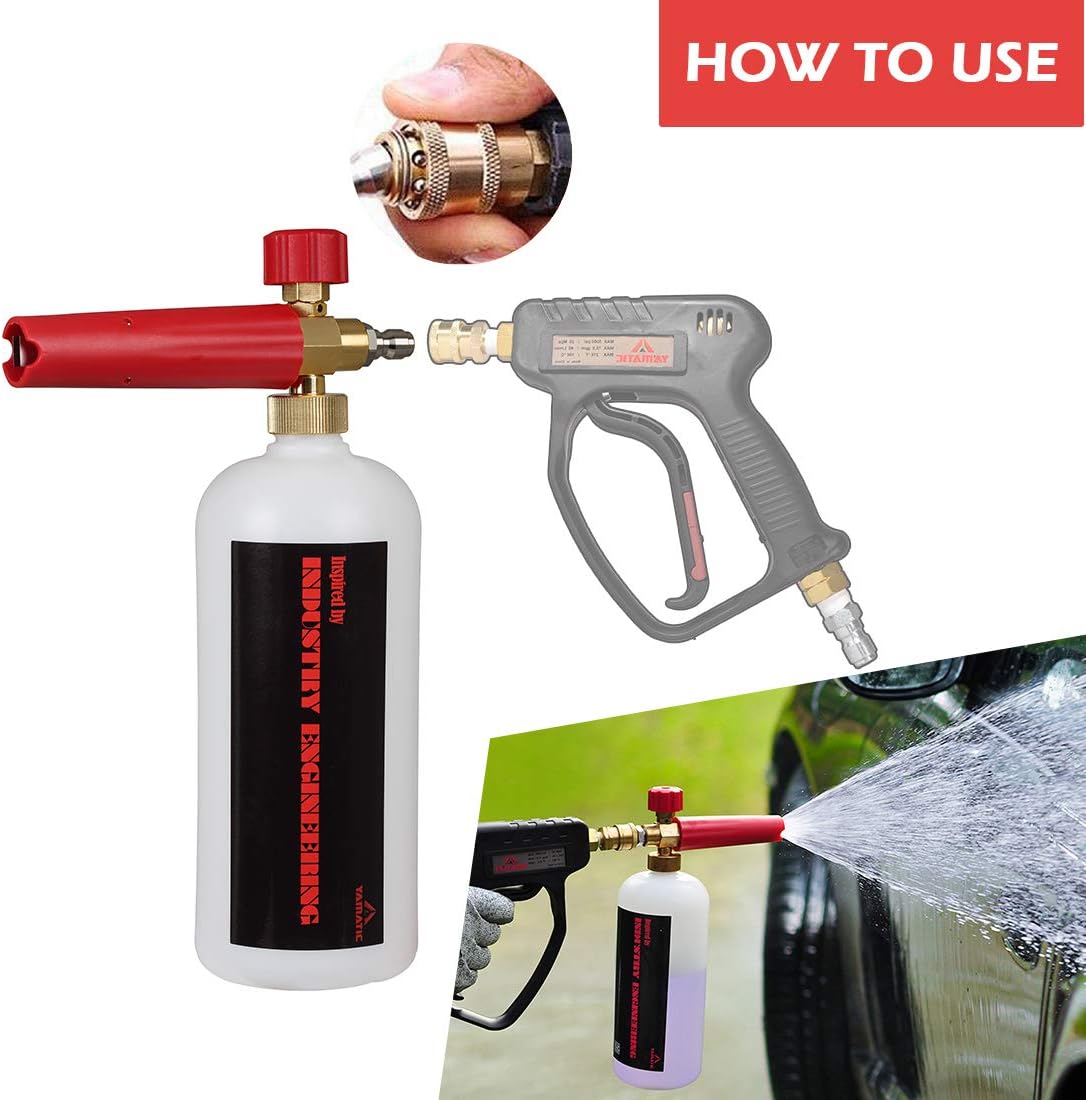 YAMATIC Adjustable Foam Cannon Professional Car Wash Pressure Washer Jet Wash 1/4" Quick Connect Snow Foam Lance: Garden & Outdoor
